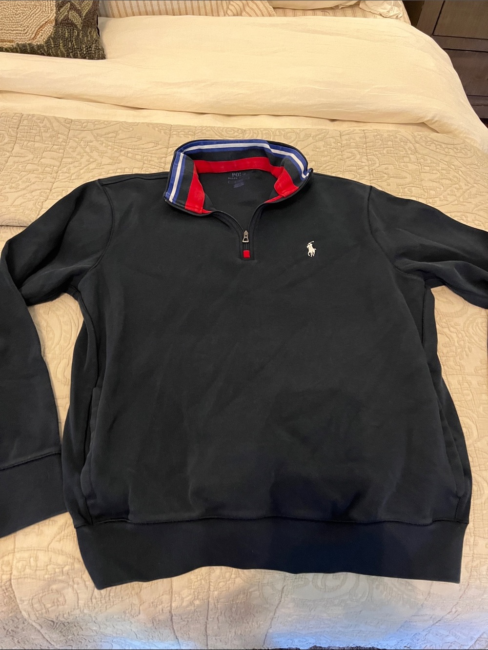 Polo by Ralph Lauren Navy Quarter-Zip Pullover with Red & Blue Collar